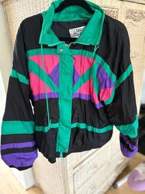 Casual Line Women's Black Colorblock Windbreaker Jacket - Green, Pink & Purple